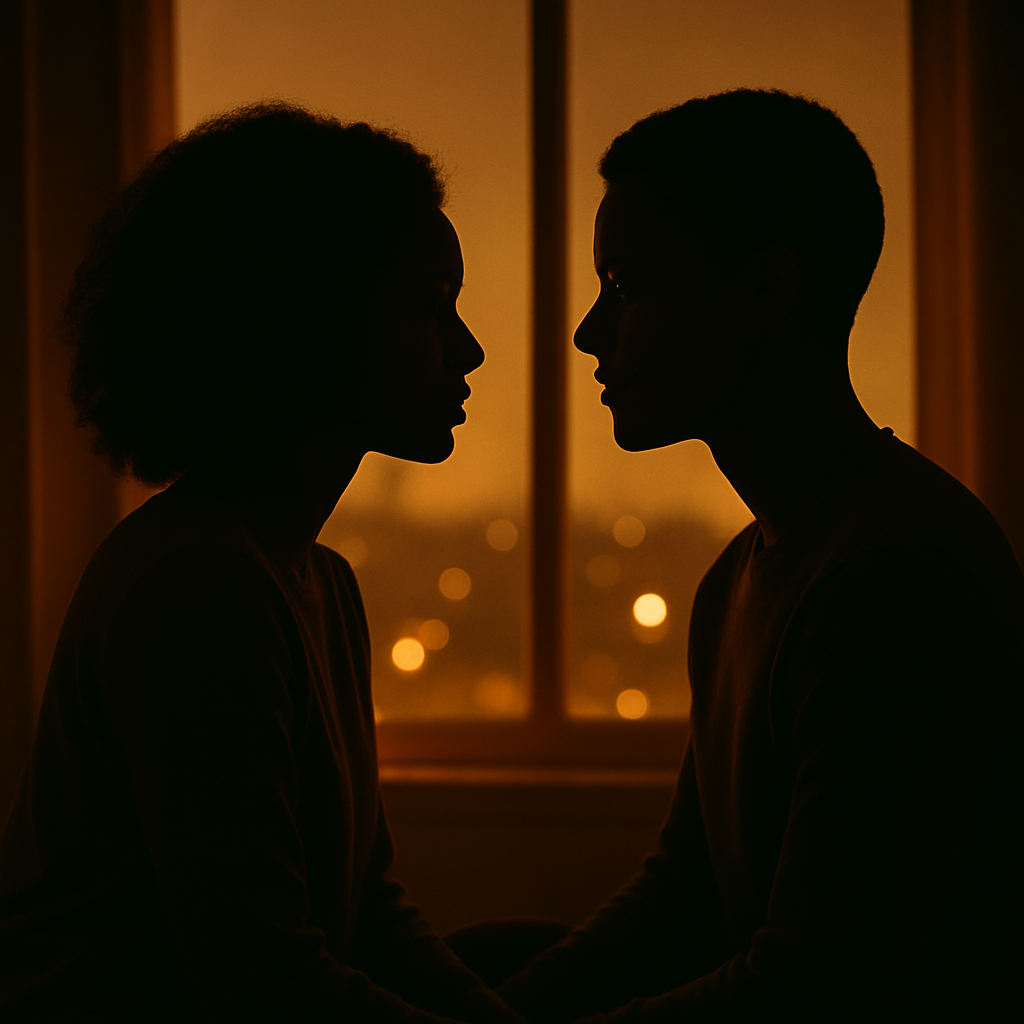 Silhouetted kiss in candlelight